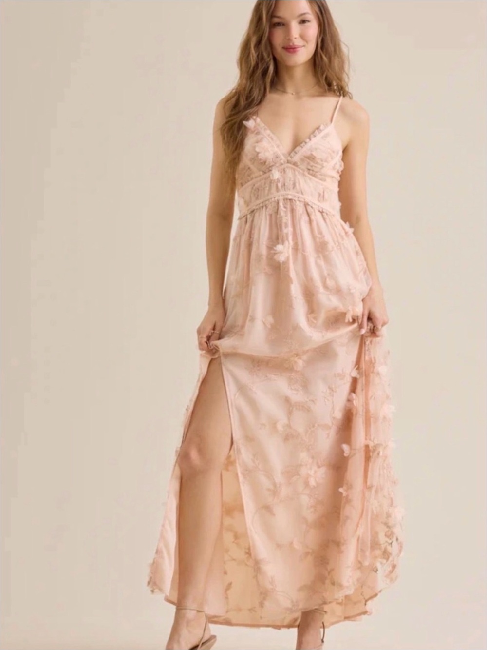 Altar'd State Blush Pink Floral Maxi Dress with Slit